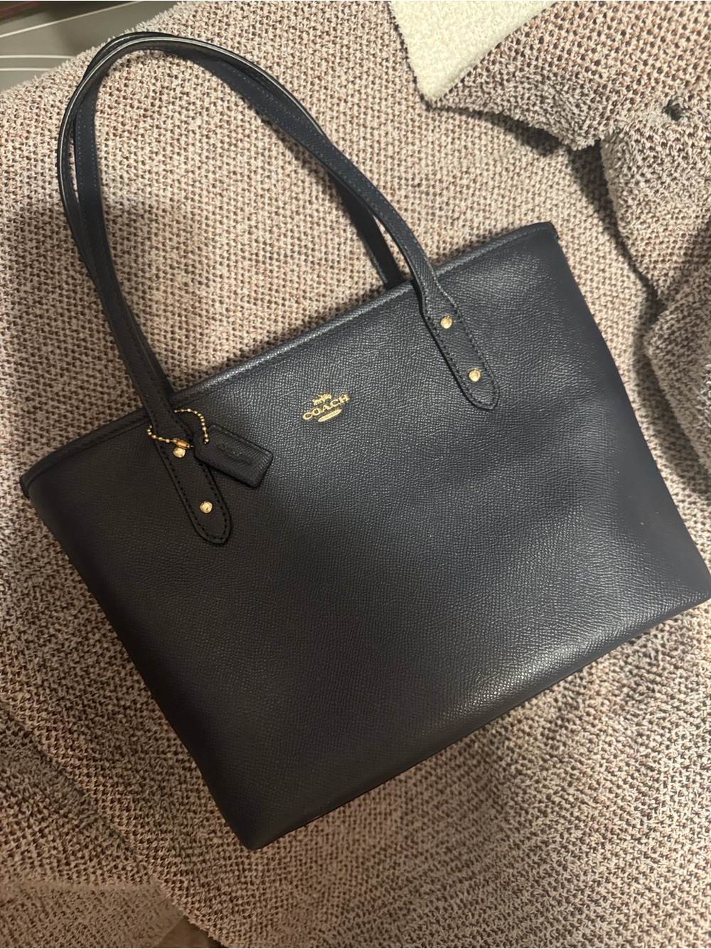 Coach Black Pebbled Leather Tote with Gold Logo